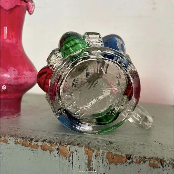 Vintage Glass Oil Lamp Handheld Mini Faceted Bottom Red Top Hong Kong PAIR - Picture 10 of 10